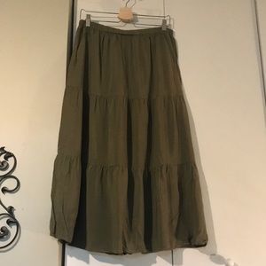 Olive Green Tiered Maxi Skirt